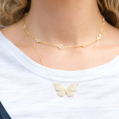 Large Flutter Butterfly Pendant Necklace