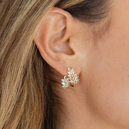Fun with Nature, CZ Leaf Hoop Earrings