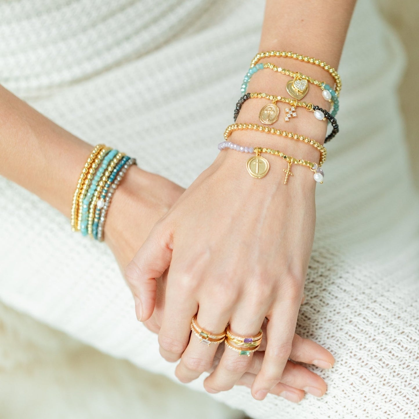 Cross + Heart Stretch Bracelet