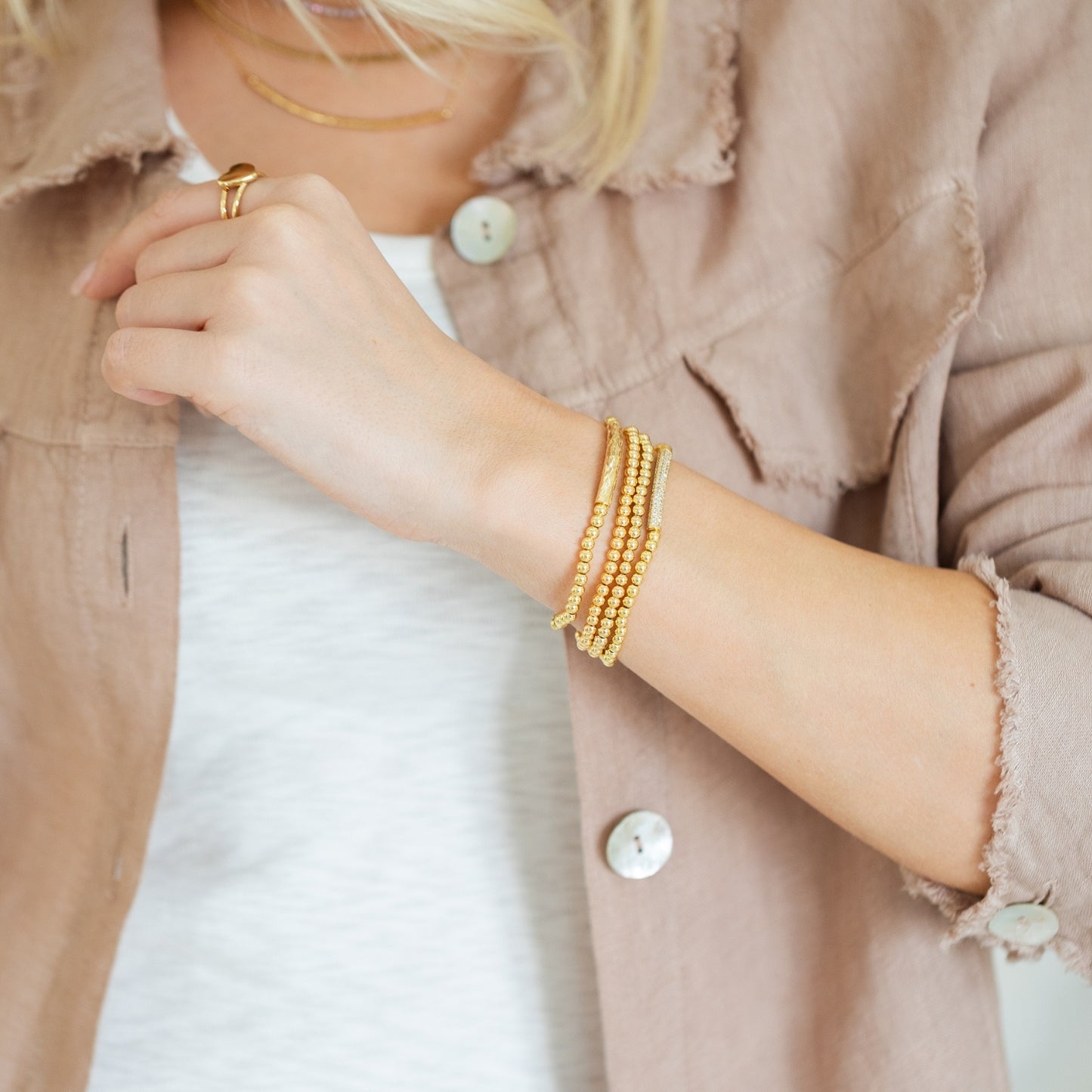 Beaded Bracelet with Lightly Textured Bar