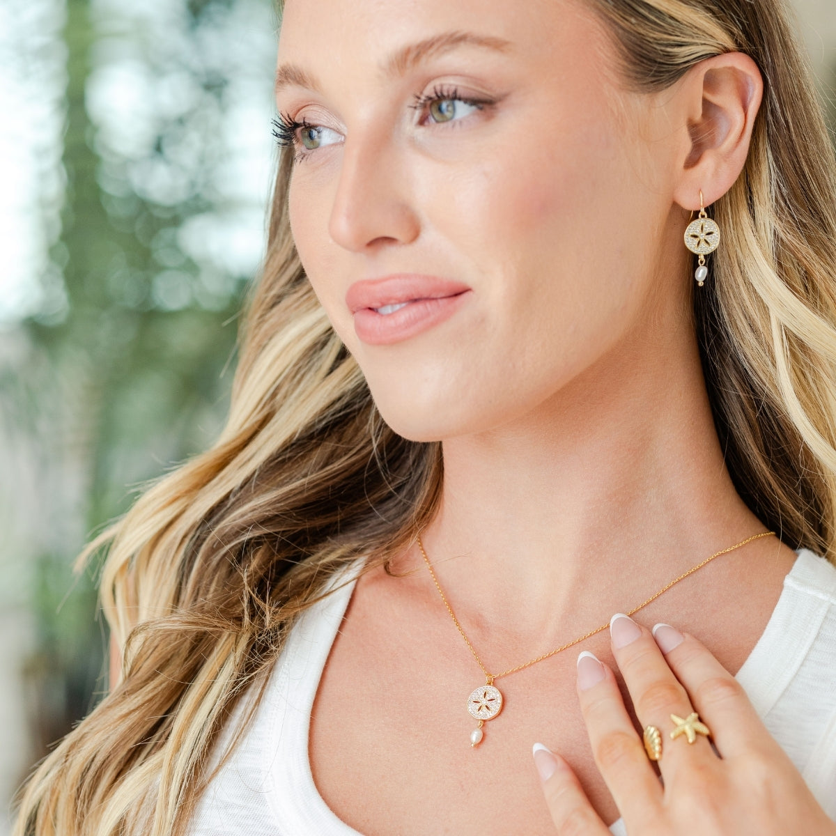 Sparkling Sand Dollar Pearl Earrings