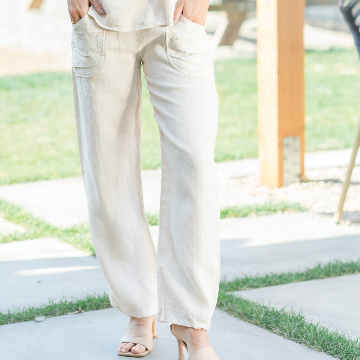 Linen Ruched Pocket Pants