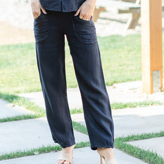 Linen Ruched Pocket Pants