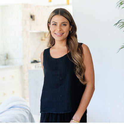 Linen Boxy Tank w/Button Back
