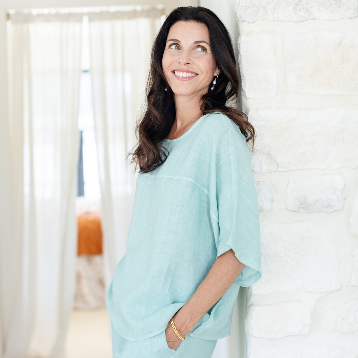 Linen Wide Mid Sleeve Top