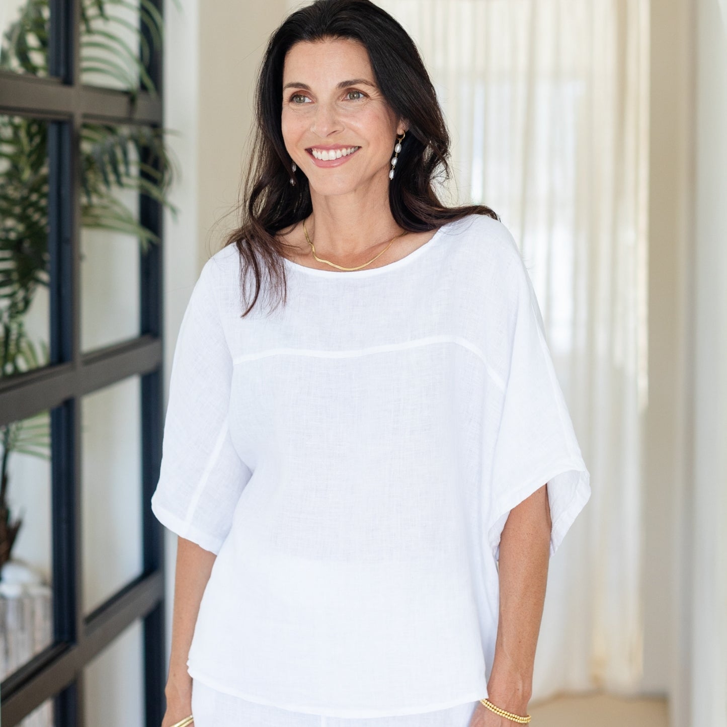 Linen Wide Mid Sleeve Top