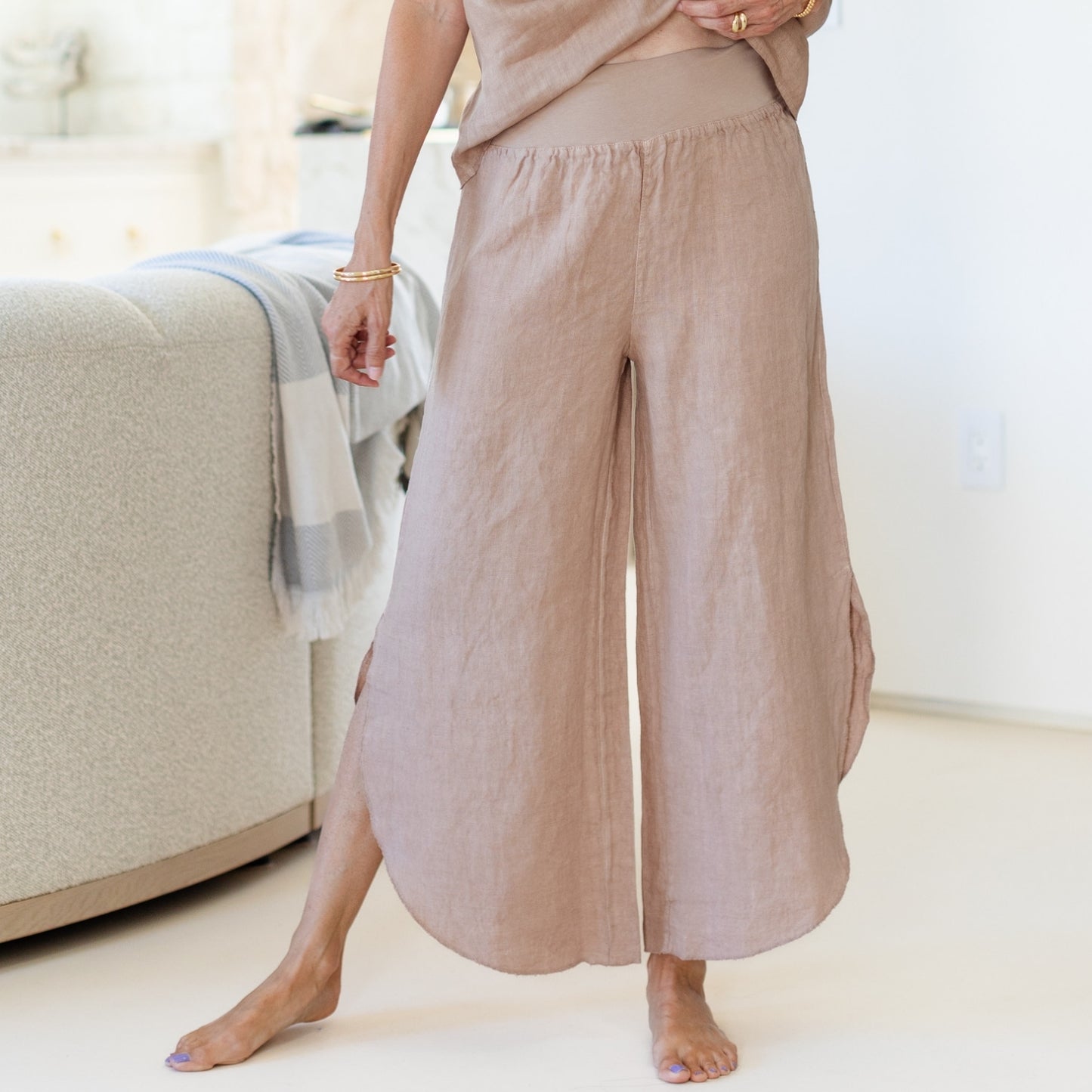 Linen Side Slit Pants