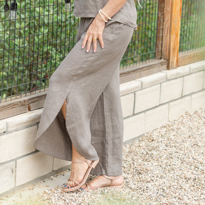 XL Linen Side Slit Pant, Black
