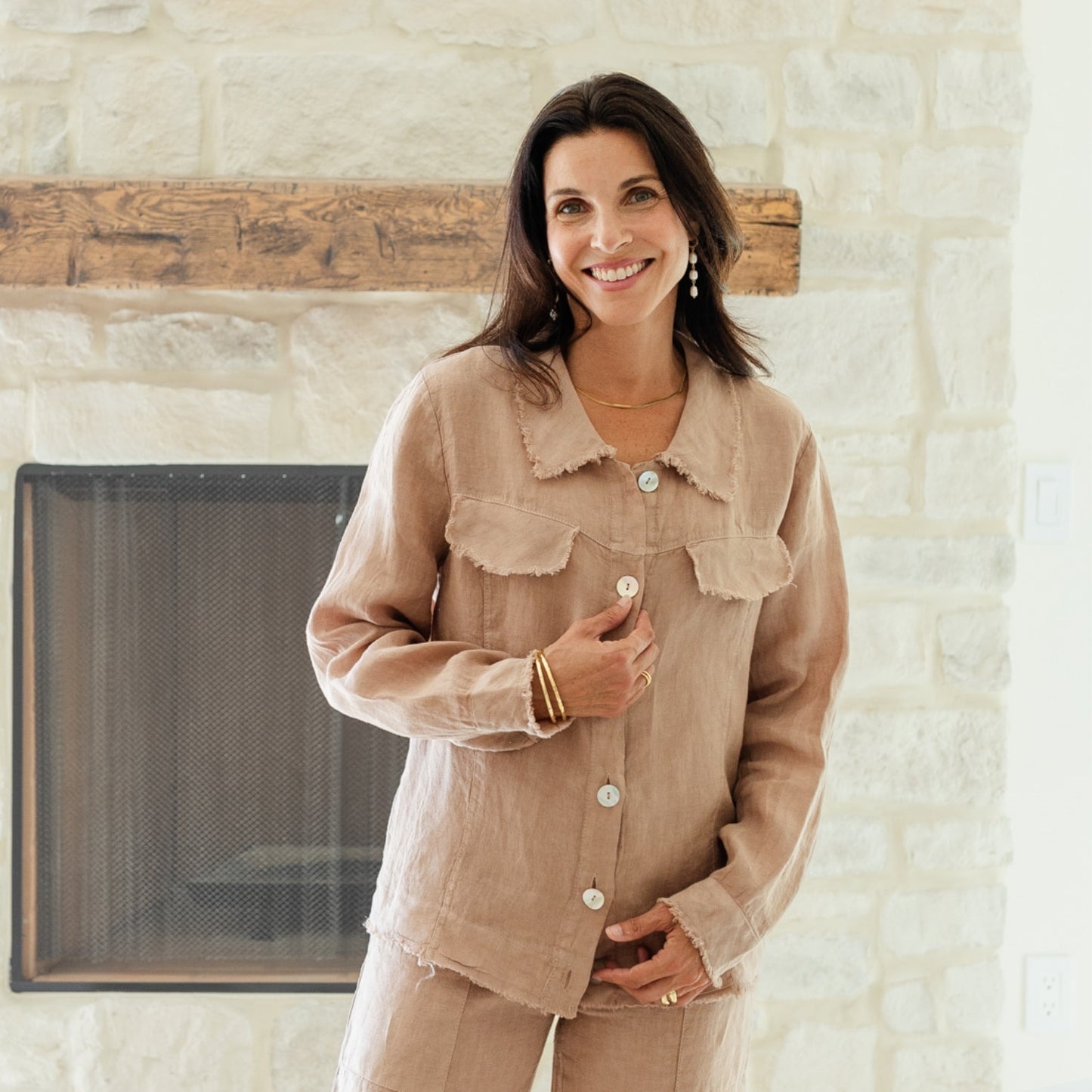 Linen Button Jacket|Top w/Fraying
