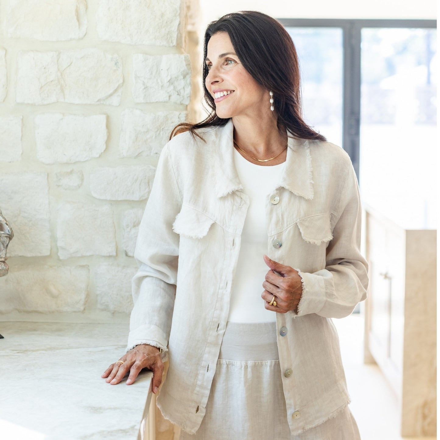 Linen Button Jacket|Top w/Fraying