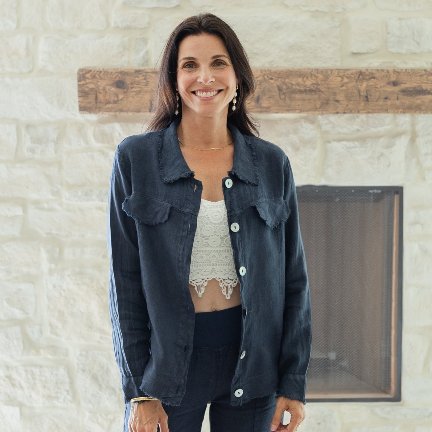 Linen Button Jacket|Top w/Fraying
