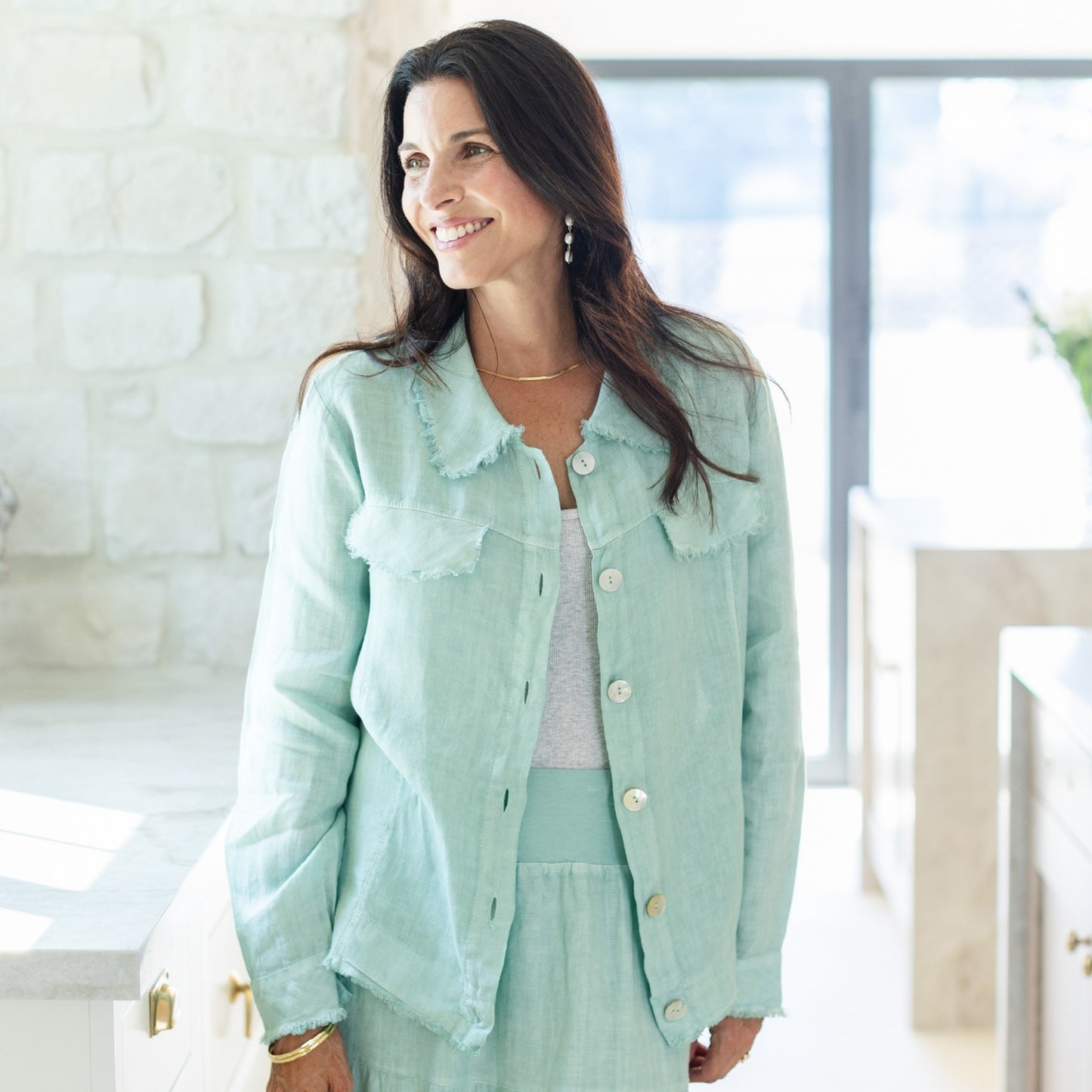 Linen Button Jacket|Top w/Fraying