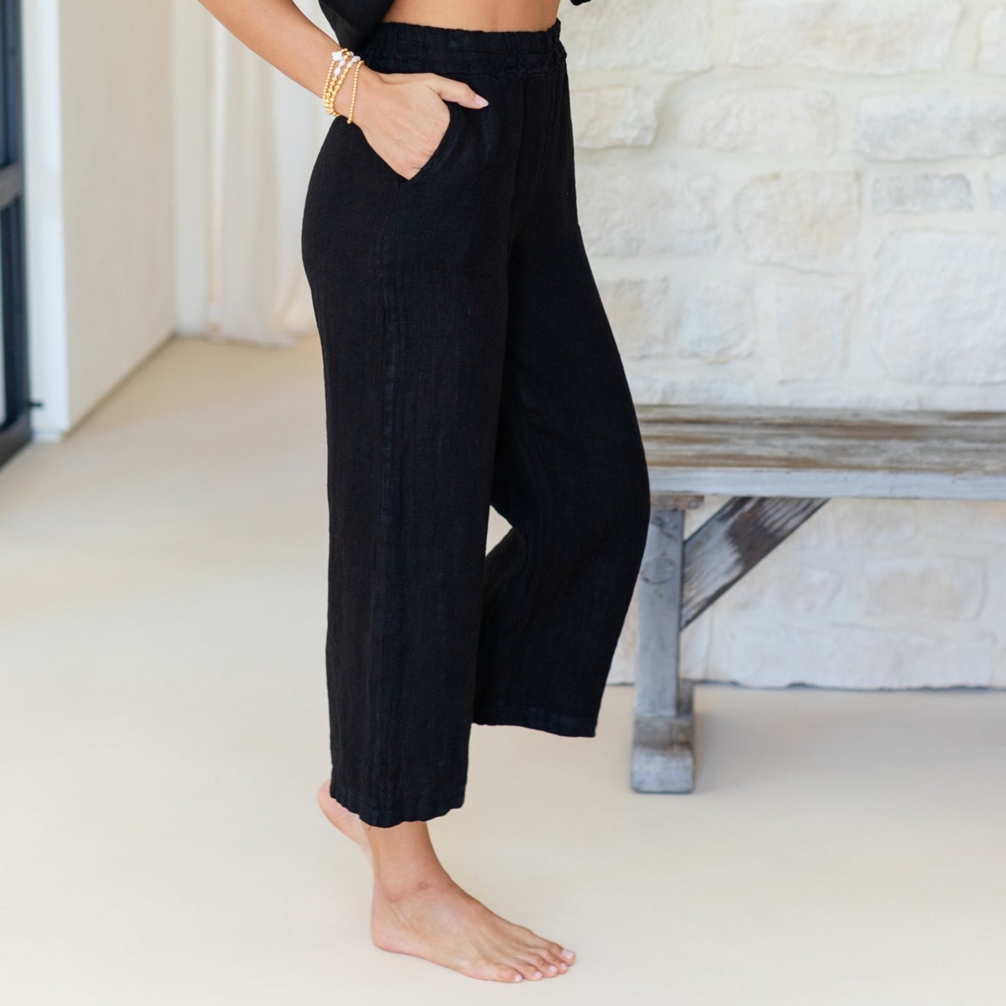 Linen Wide Cropped Pants