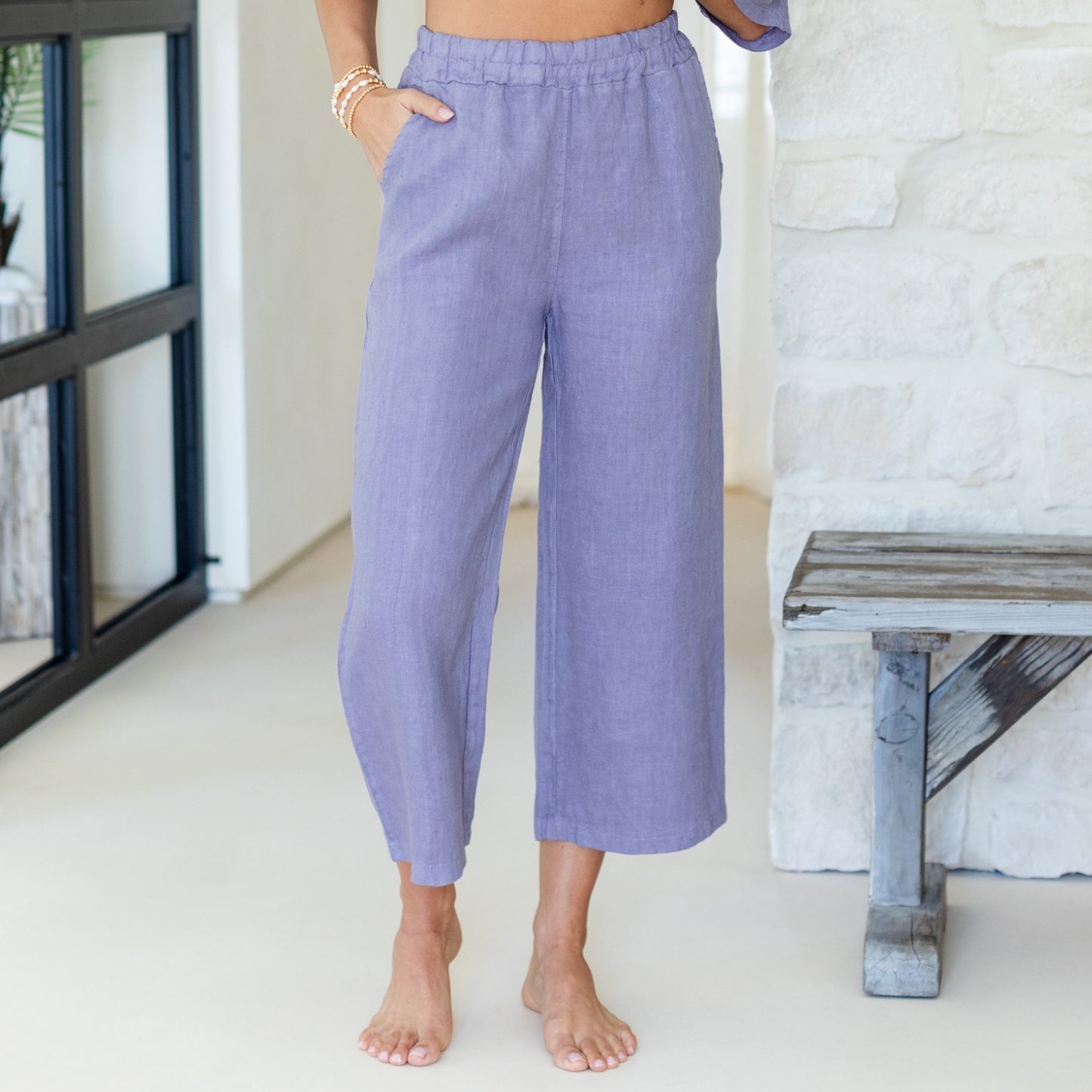 Linen Wide Cropped Pants