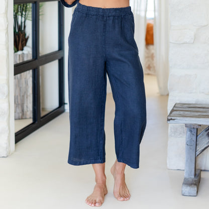 Linen Wide Cropped Pants