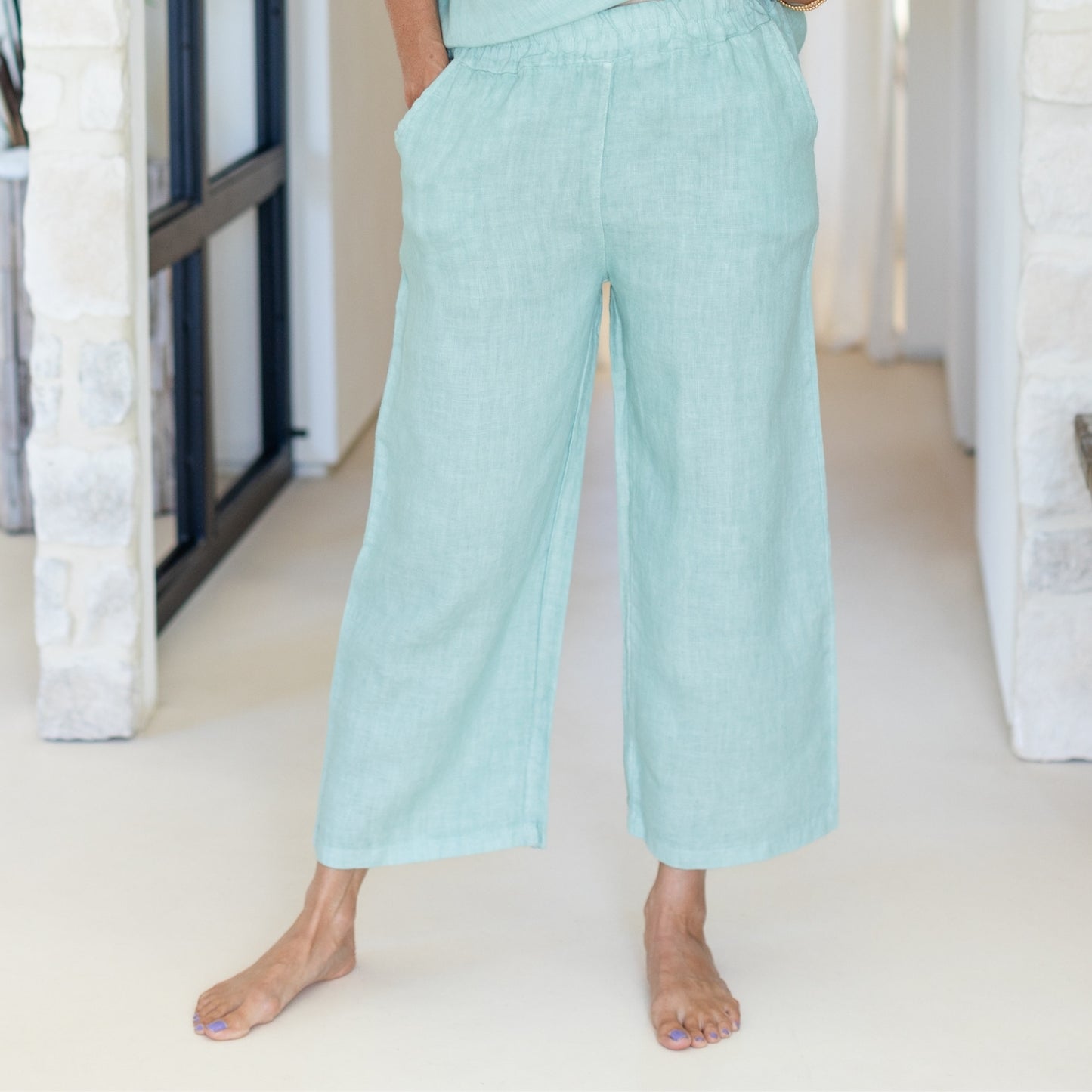Linen Wide Cropped Pants