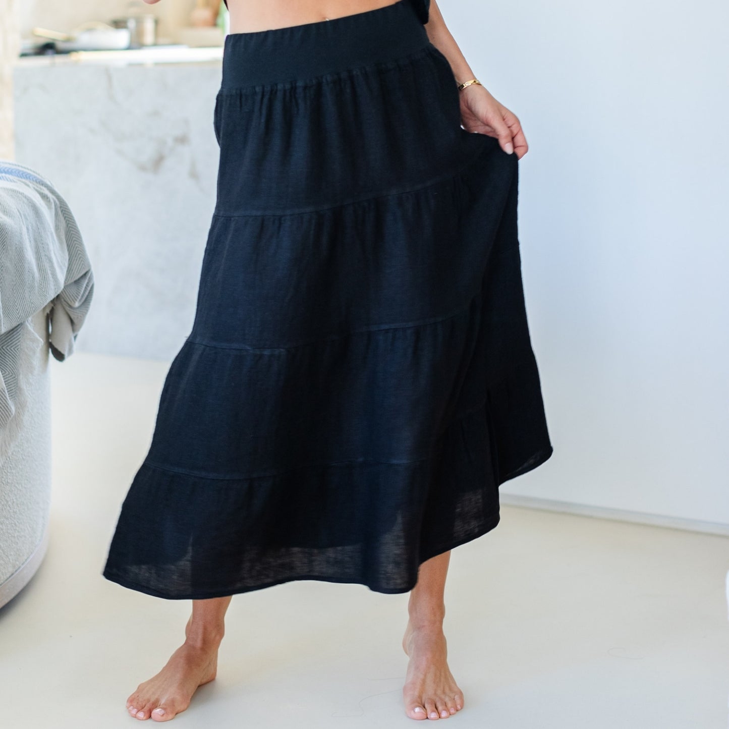 Linen Long Tiered Skirt