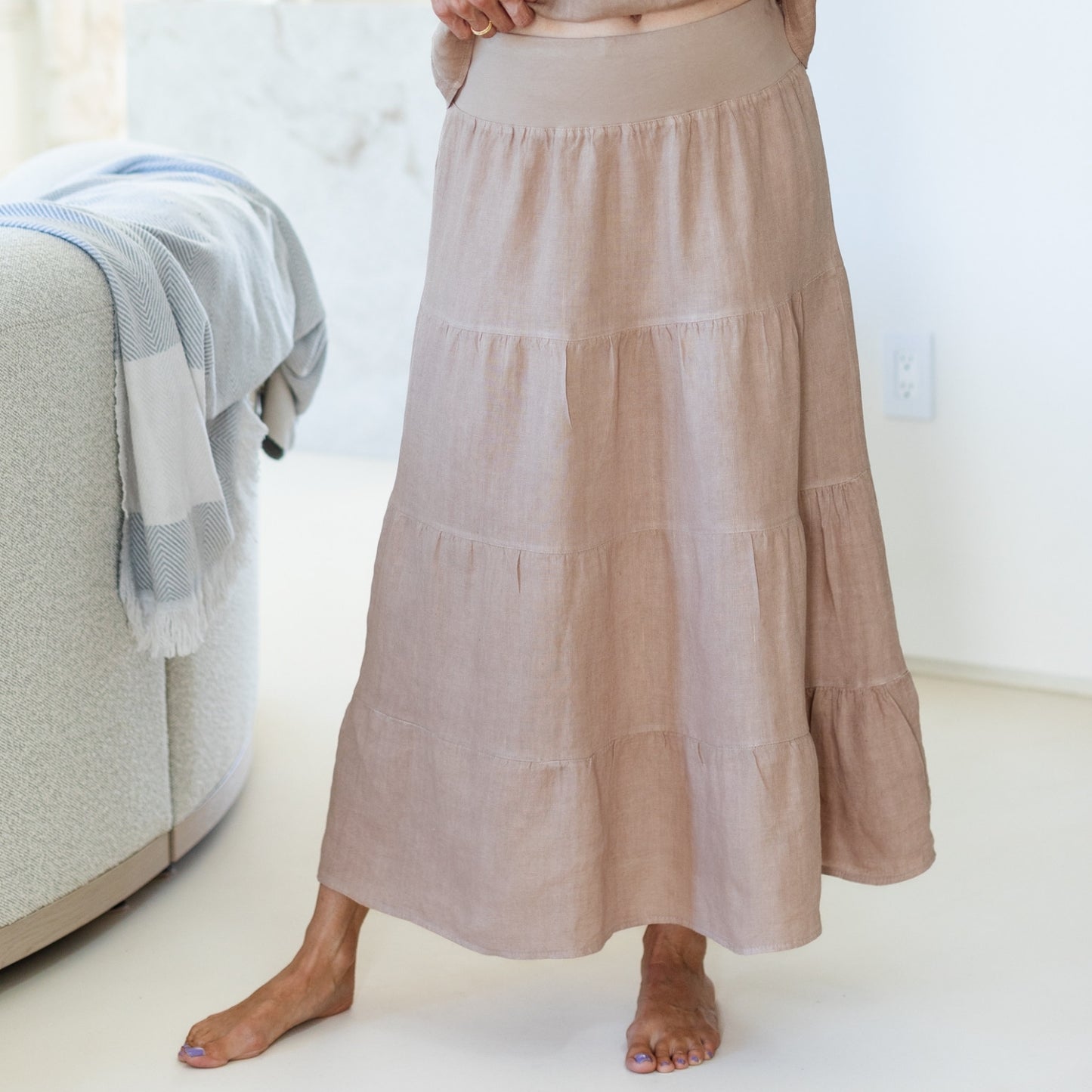 Linen Long Tiered Skirt