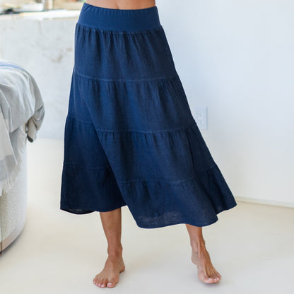Linen Long Tiered Skirt