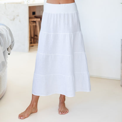 Linen Long Tiered Skirt