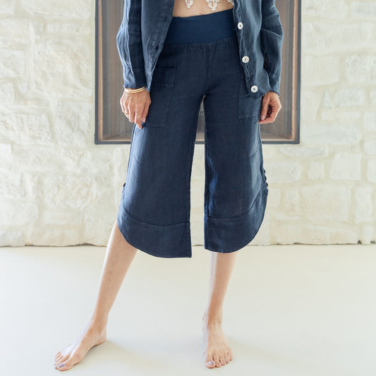 Linen Capri w/2 Large Open Pockets