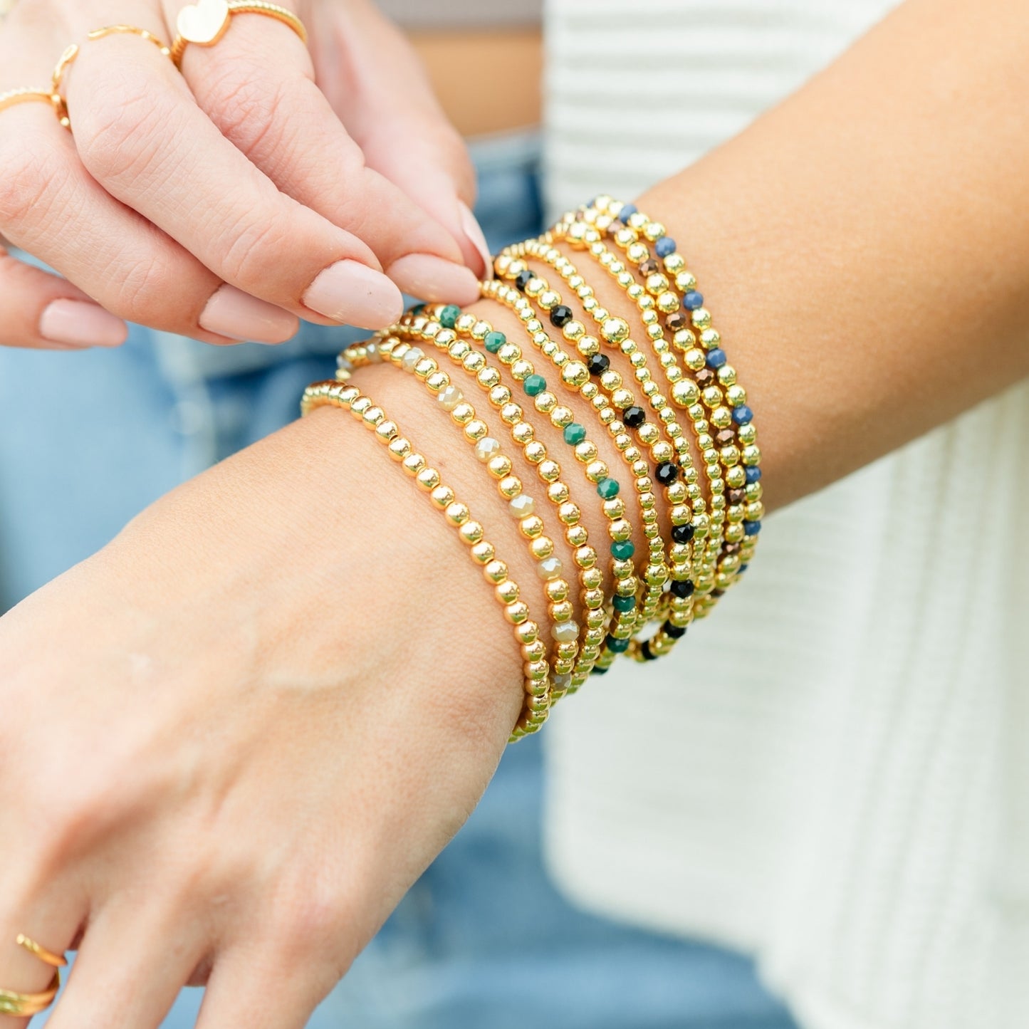 Set/12 3mm Bead with 5mm accent Stretch Bracelets