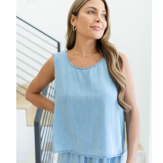 Lyocell Boxy Tank Top with Button Back