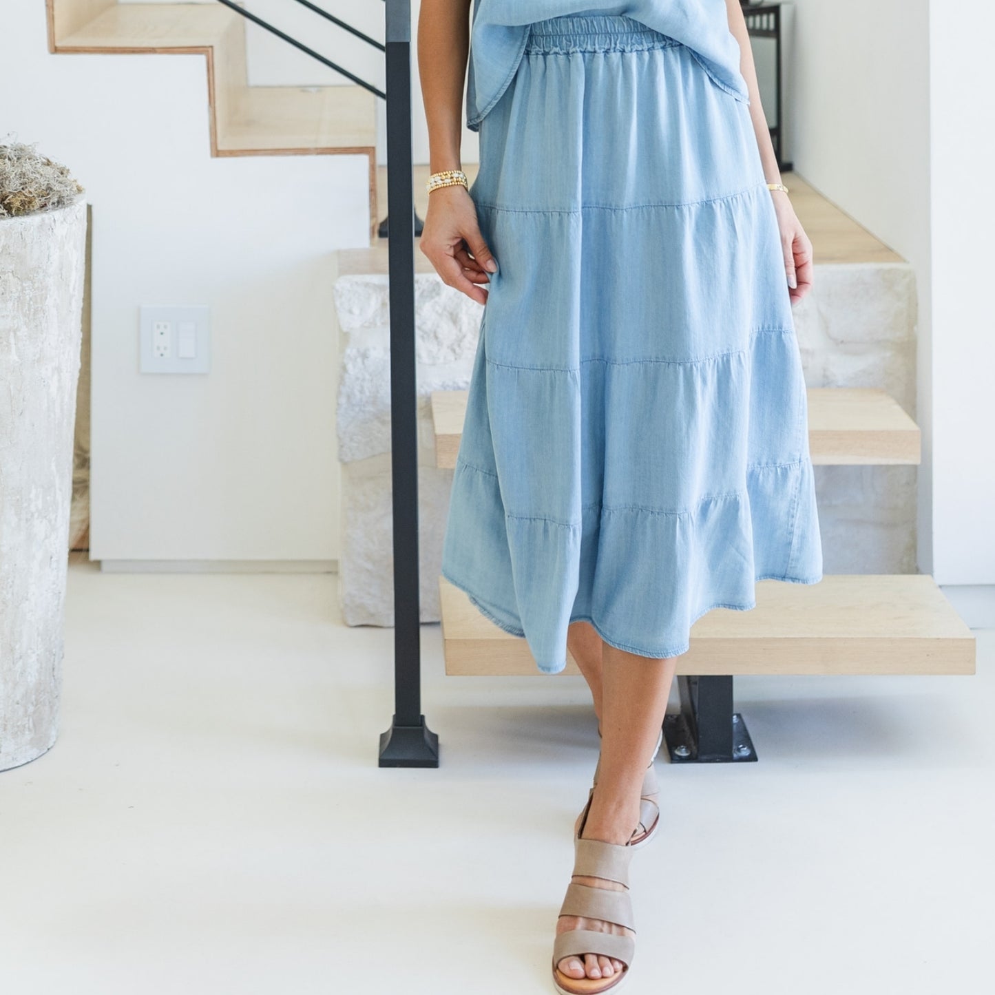 Lyocell Tiered Skirt with Scrunchie Waist