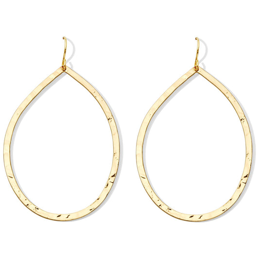 Large lightly hammered open teardrop earrings