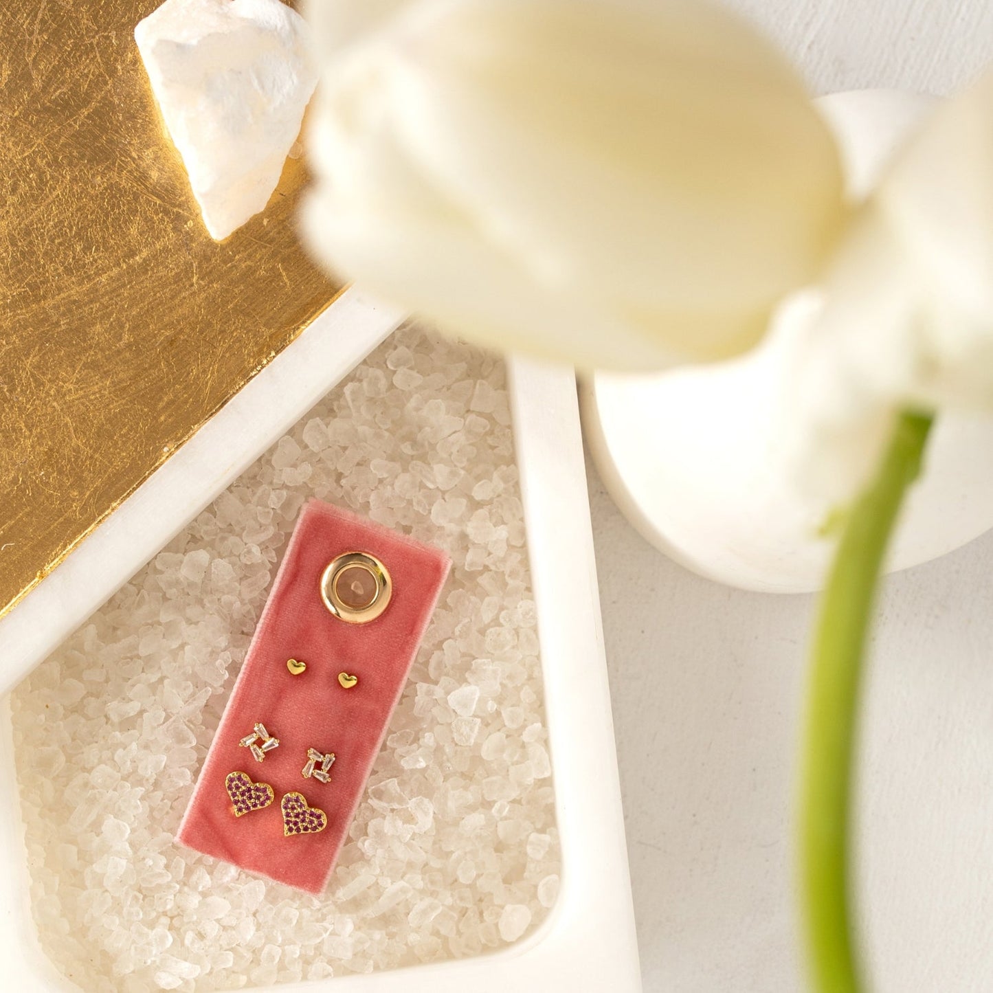 Pink Pave Heart Velvet Stud Gift Set