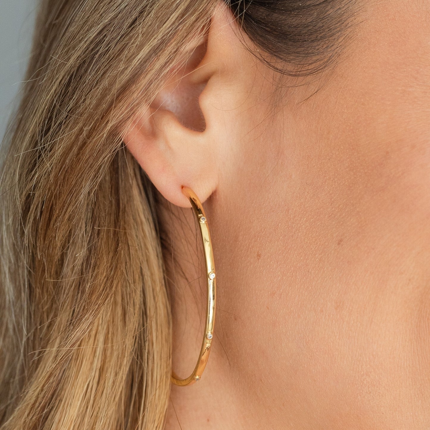 CZ Accented Large Delicate Hoops