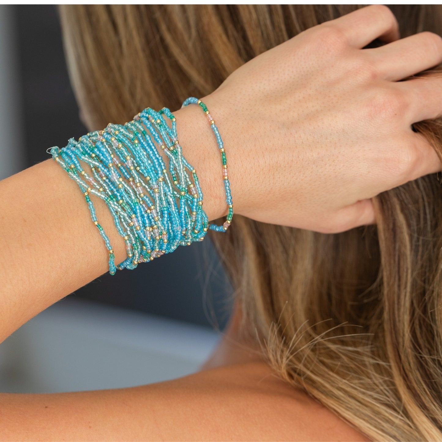 Set/24 Assorted 2mm stretch seed beed bracelets with gold bead accents