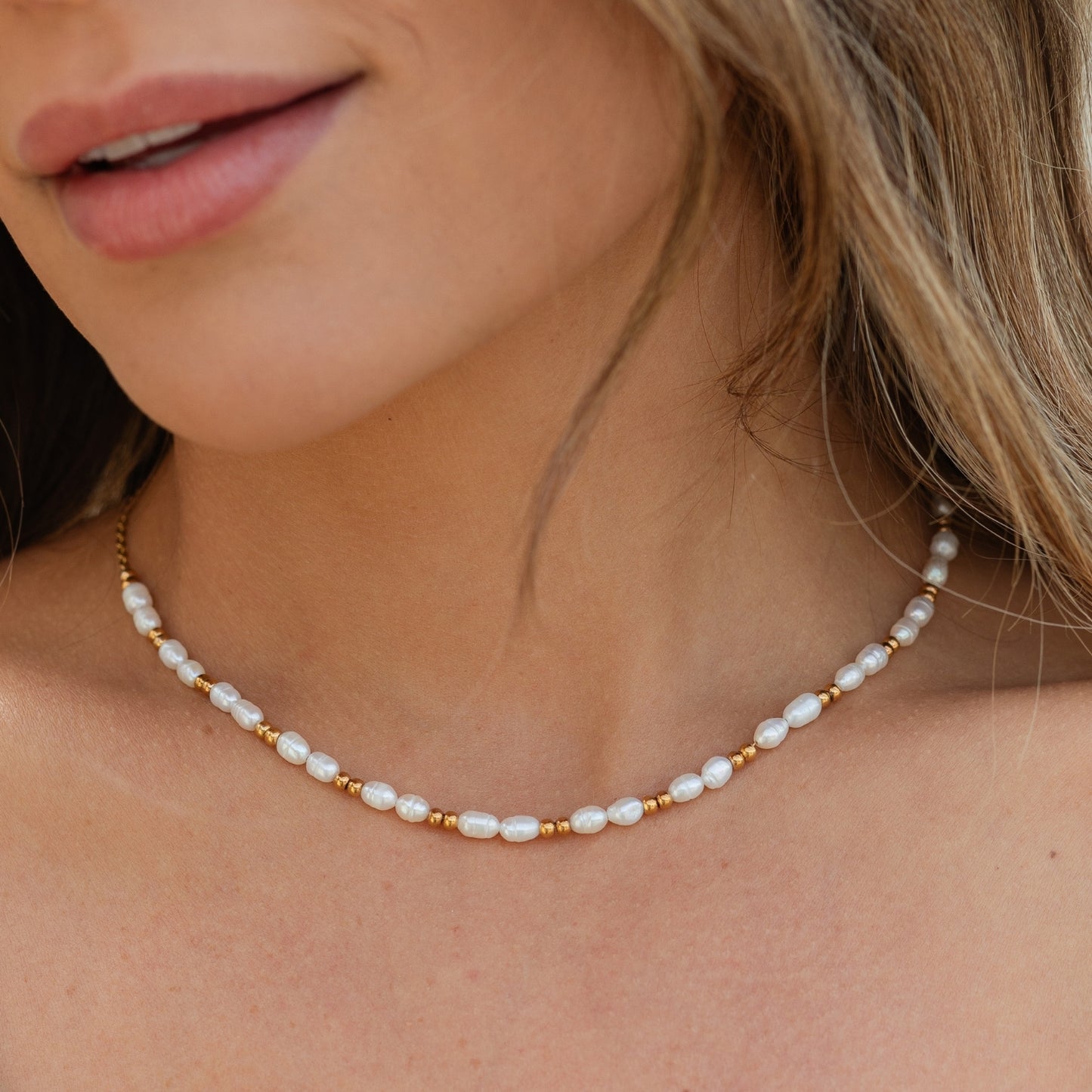 Beaded Pearl Necklace, Water Resistant