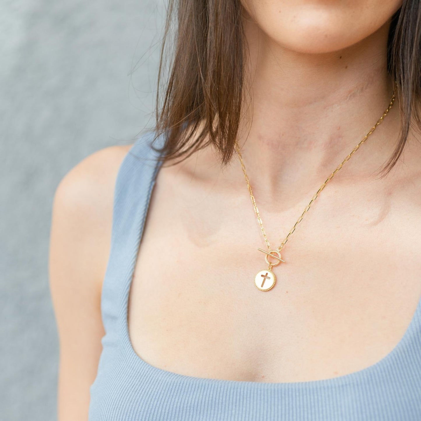 Cross Paperclip Toggle Necklace