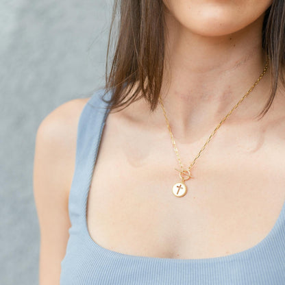 Cross Paperclip Toggle Necklace