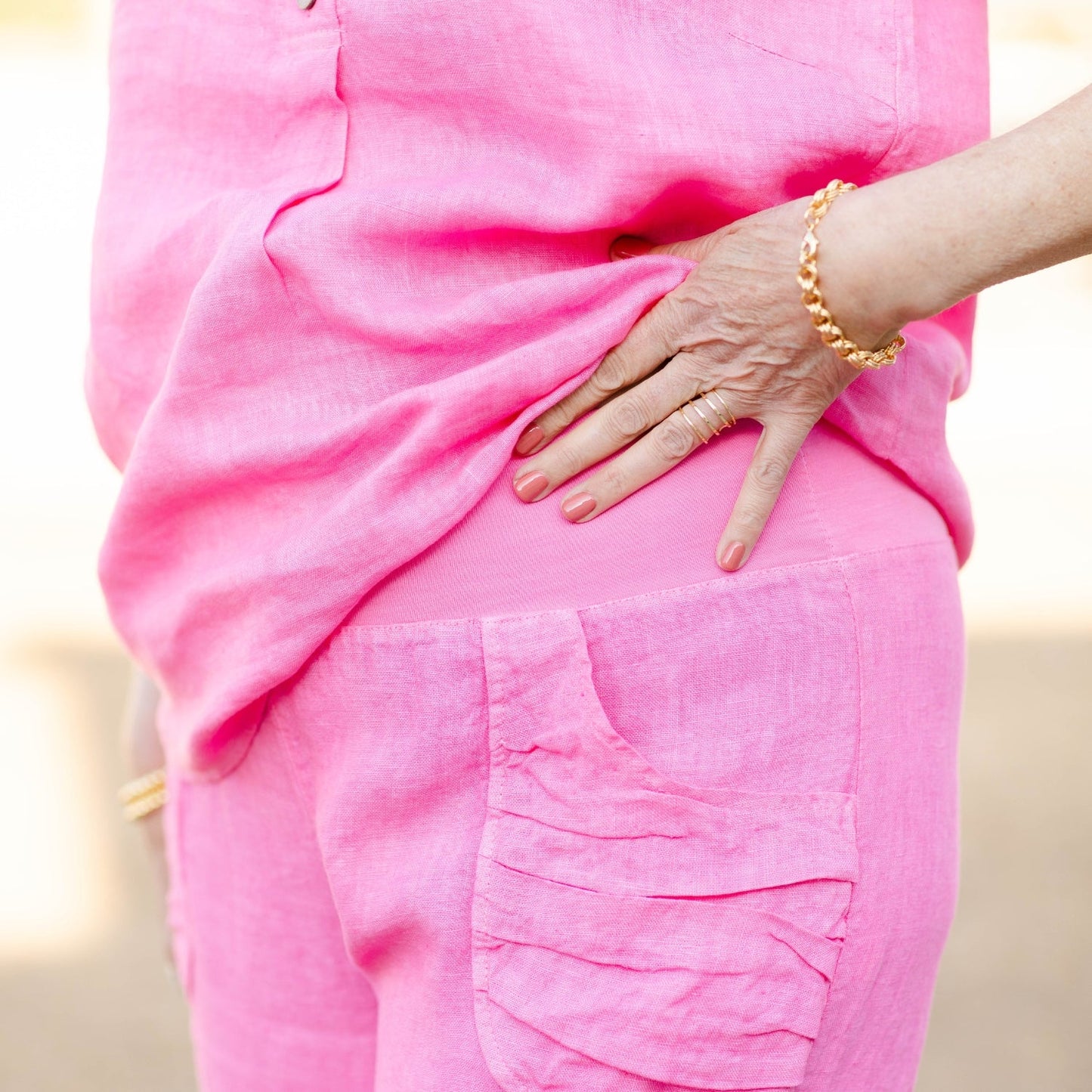 Linen Ruched Pocket Pants