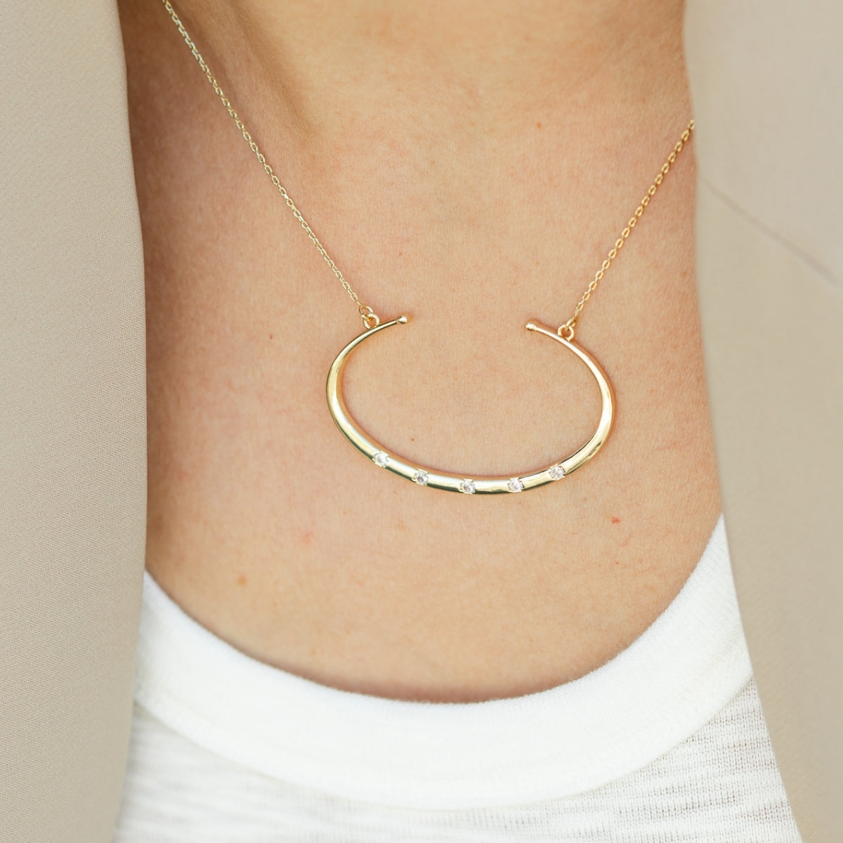 Statement Crescent Pendant Necklace