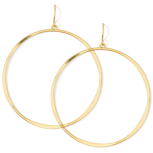 Large lightly hammered open circle earrings