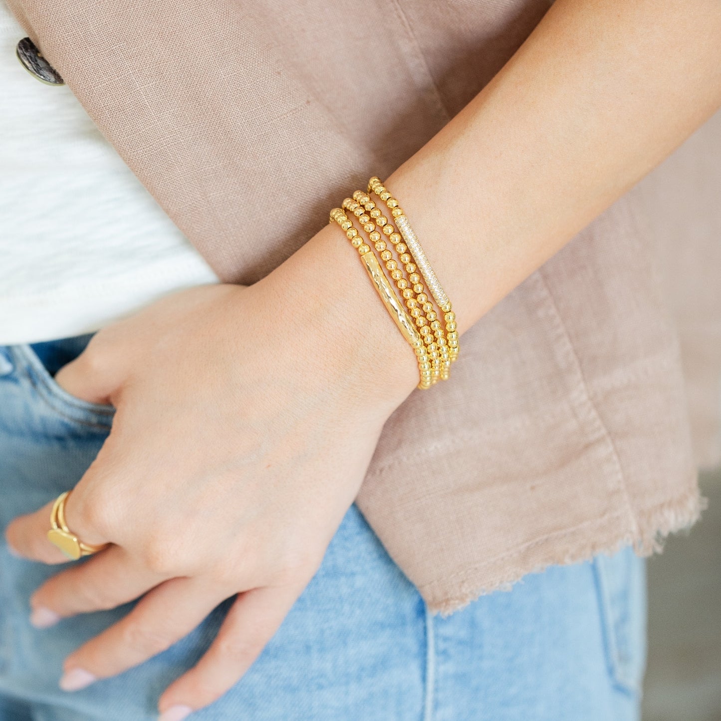 Beaded Bracelet with Lightly Textured Bar