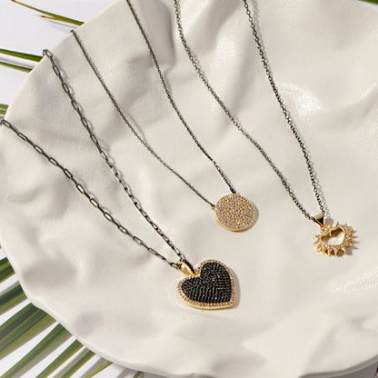 Two-Tone Heart Pendant on Paperclip Chain