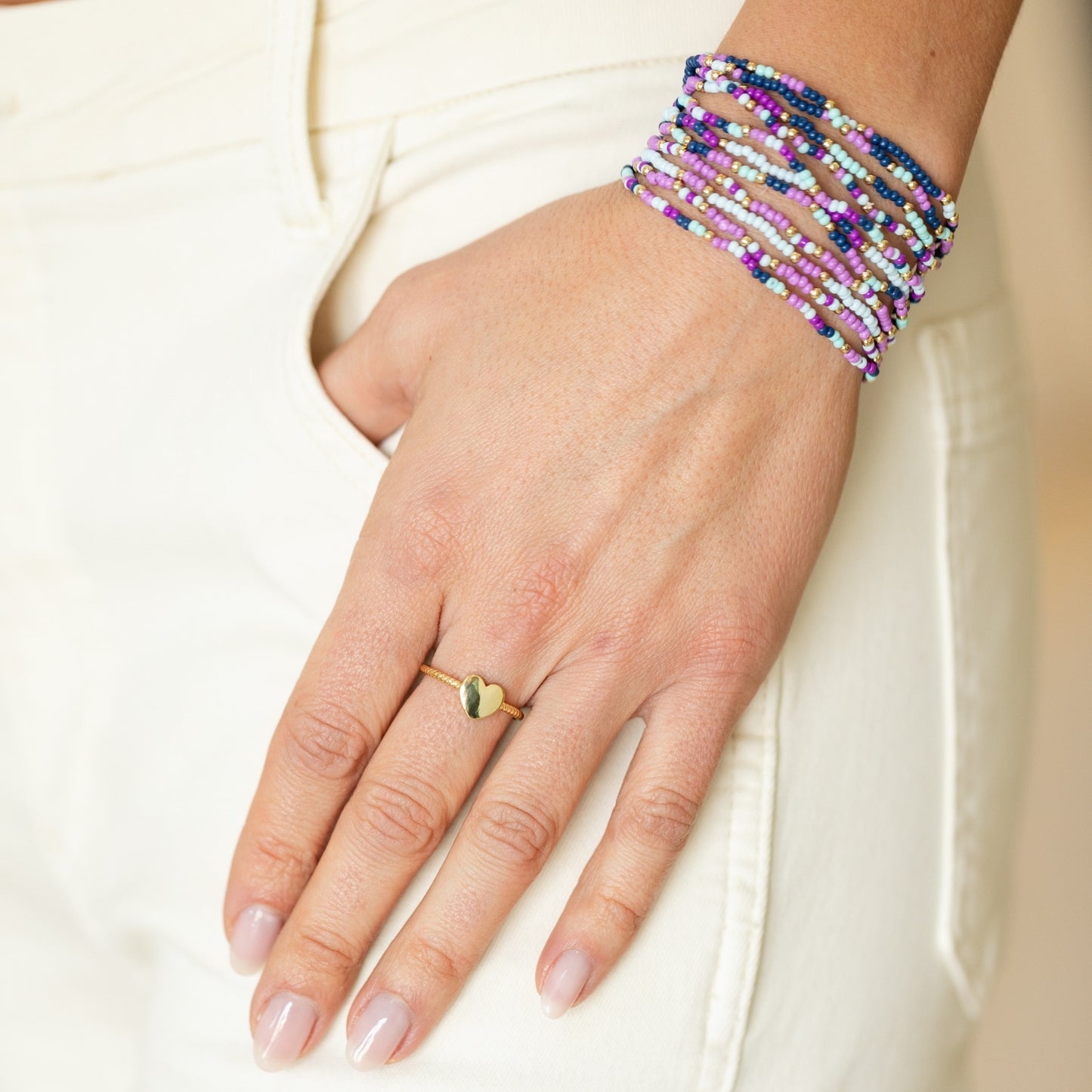 Set/24 Assorted 2mm stretch seed beed bracelets with gold bead accents