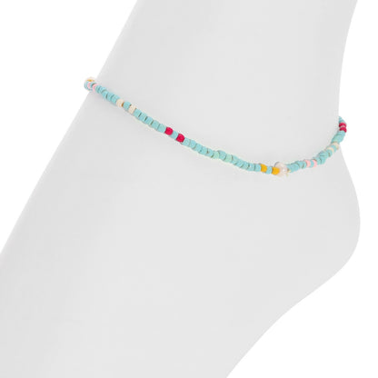 Set/12 Assorted 2mm Stretch Seed Bead Anklets with Pearl Accents