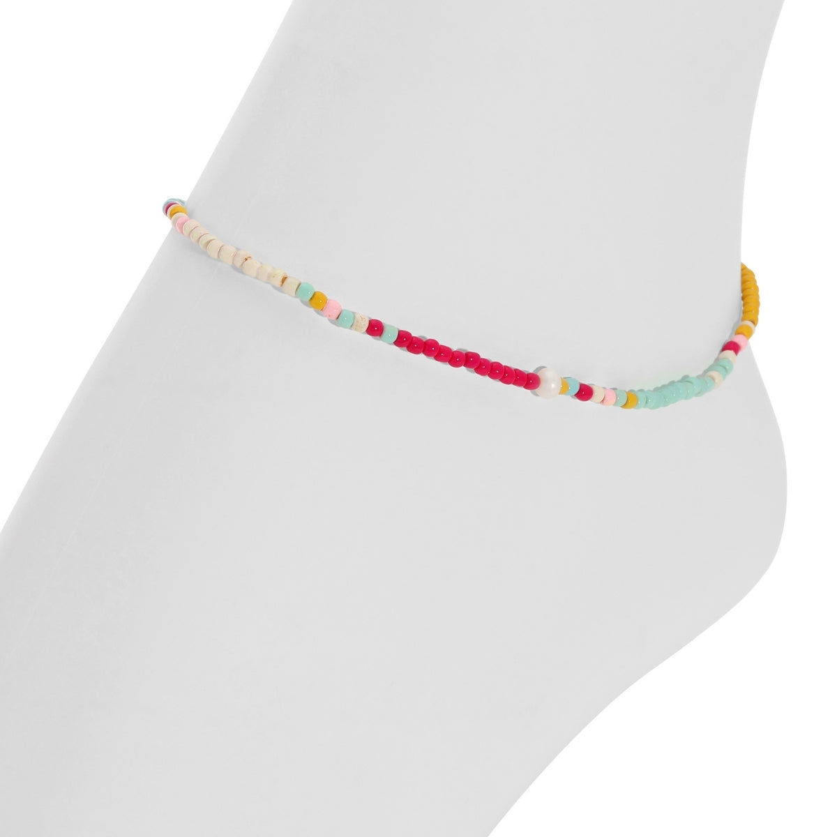 Set/12 Assorted 2mm Stretch Seed Bead Anklets with Pearl Accents