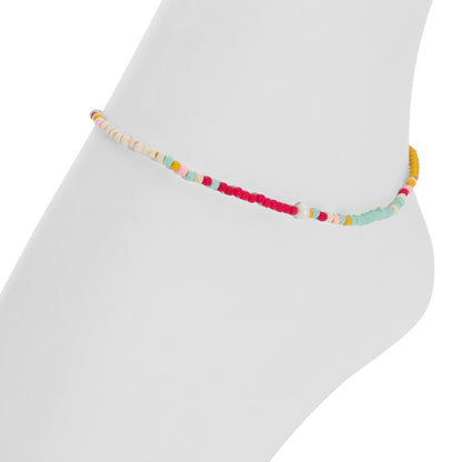Set/12 Assorted 2mm Stretch Seed Bead Anklets with Pearl Accents