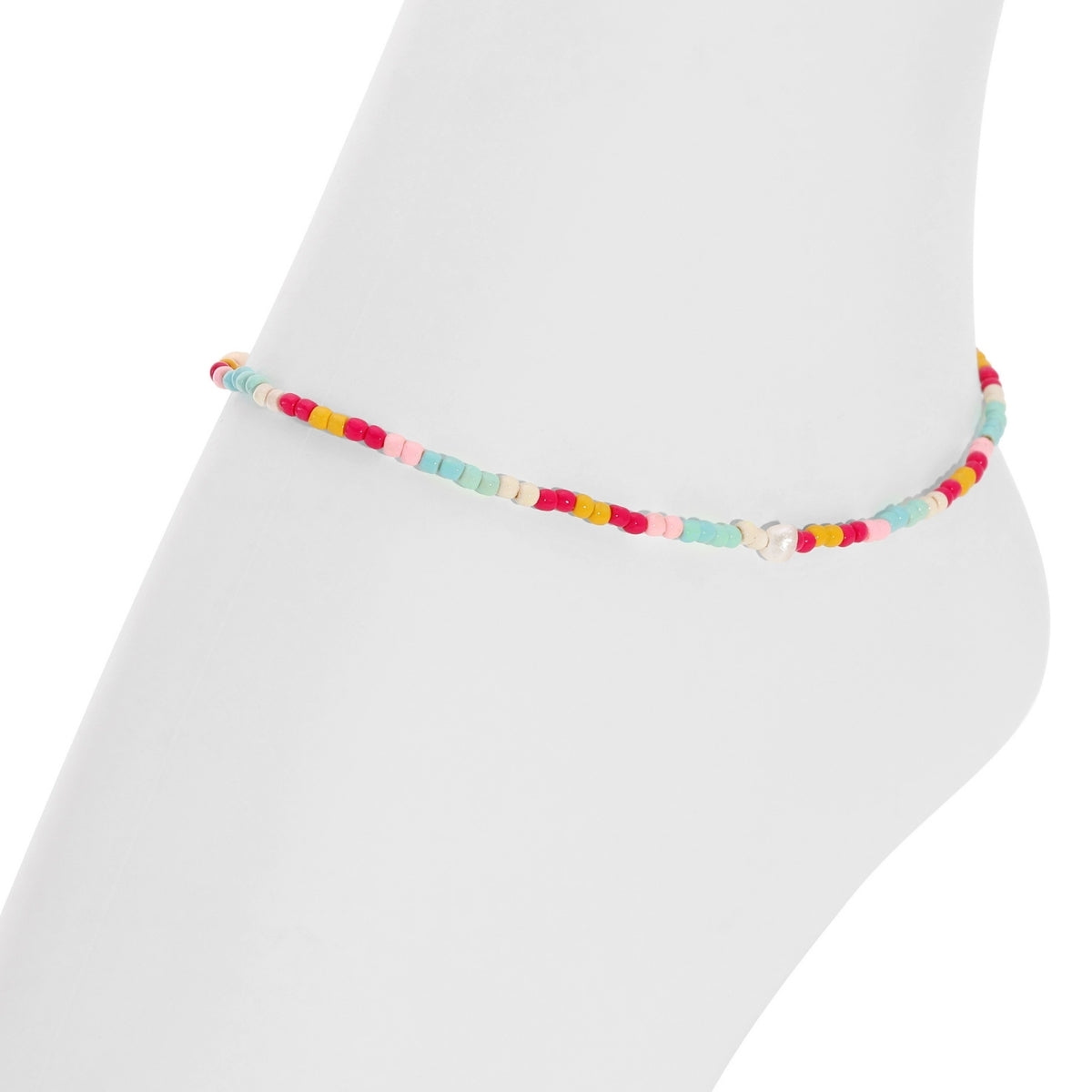 Set/12 Assorted 2mm Stretch Seed Bead Anklets with Pearl Accents