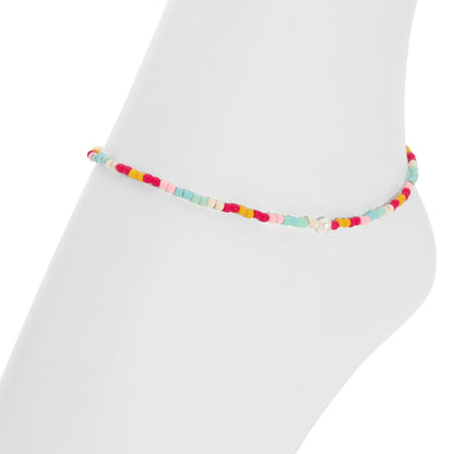 Set/12 Assorted 2mm Stretch Seed Bead Anklets with Pearl Accents