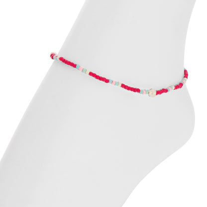 Set/12 Assorted 2mm Stretch Seed Bead Anklets with Pearl Accents