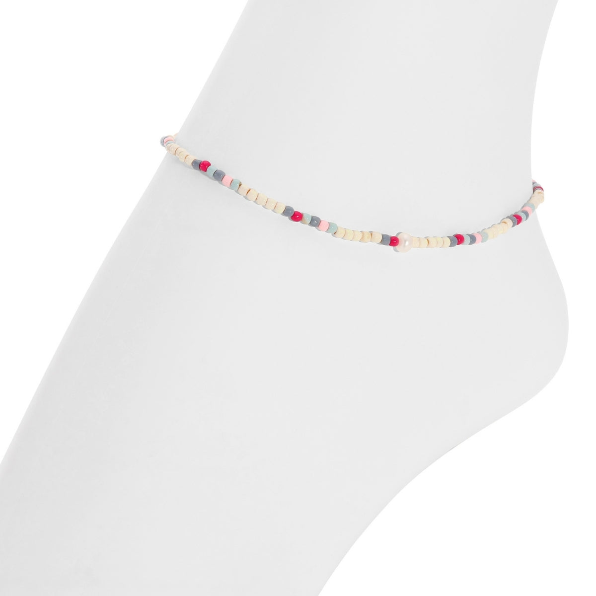 Set/12 Assorted 2mm Stretch Seed Bead Anklets with Pearl Accents