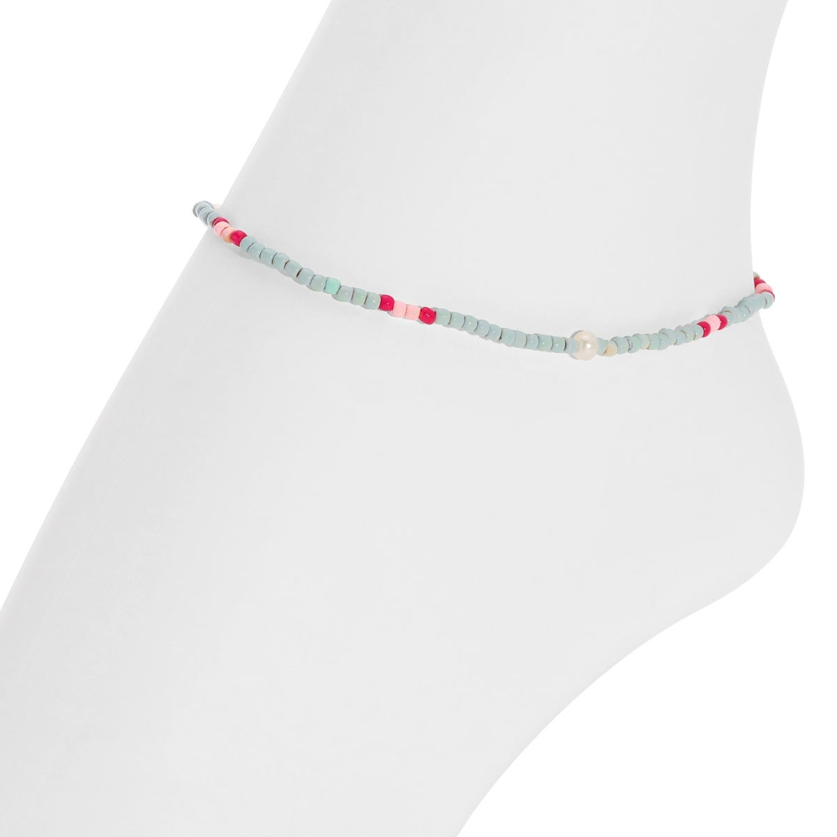 Set/12 Assorted 2mm Stretch Seed Bead Anklets with Pearl Accents