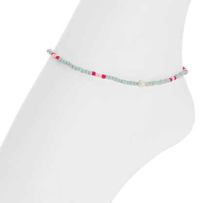 Set/12 Assorted 2mm Stretch Seed Bead Anklets with Pearl Accents